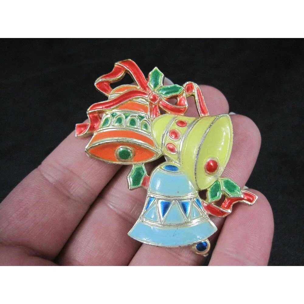 Vintage Christmas Bell Brooches Lot of 2 Hong Kong